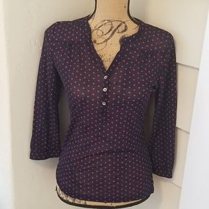 Navy and red polka dot 3 button blouse-XS